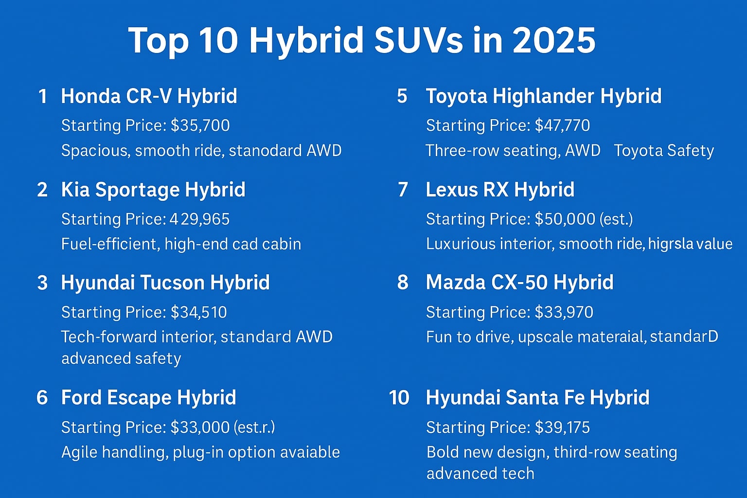 10 ئۆتۆمبێلی سەرەکی هایبرید SUV لە ساڵی 2025