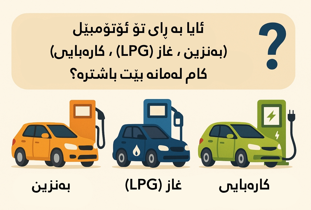 ئایا بە ڕای تۆ ئۆتۆمبێل (بەنزین ، غاز (LPG) ، کارەبایی) کام لەمانە بێت باشترە؟
